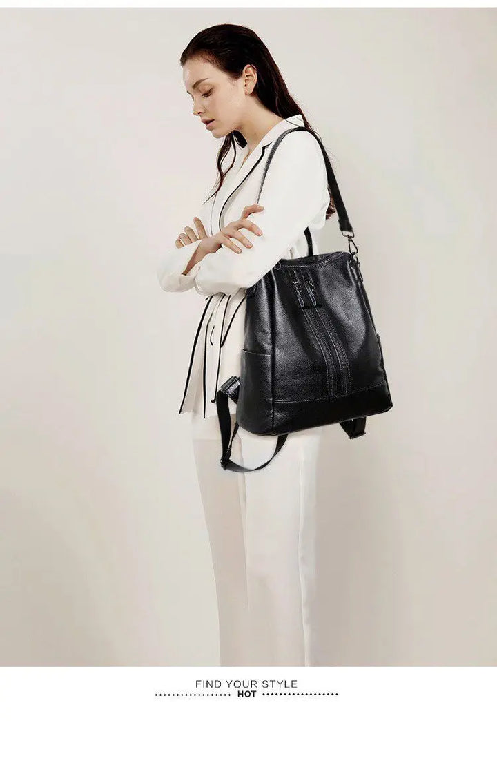 Multifunctional Soft Leather Backpack