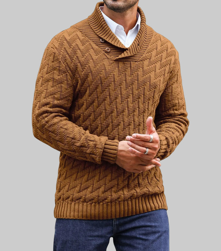 Shawl Collar Cable Knit Sweater