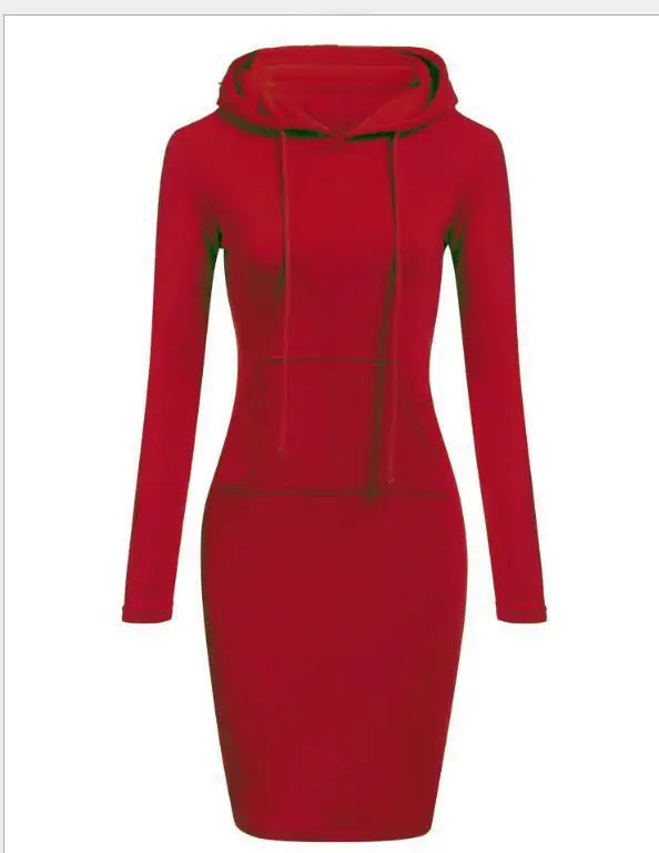 Solid Color Hooded Long-Sleeve Dress