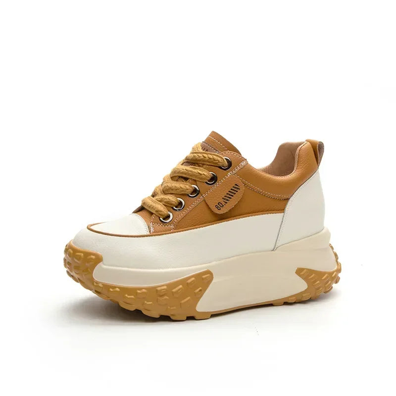 Genuine Leather Wedge Sneakers