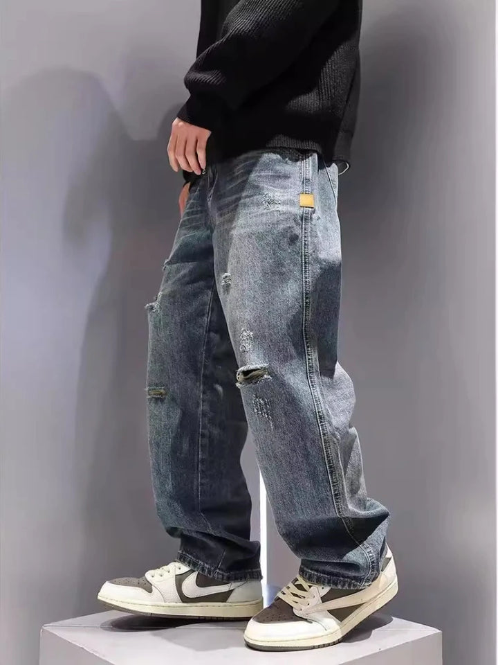 Vintage Ripped Baggy Straight Hip Hop Streetwear Trousers