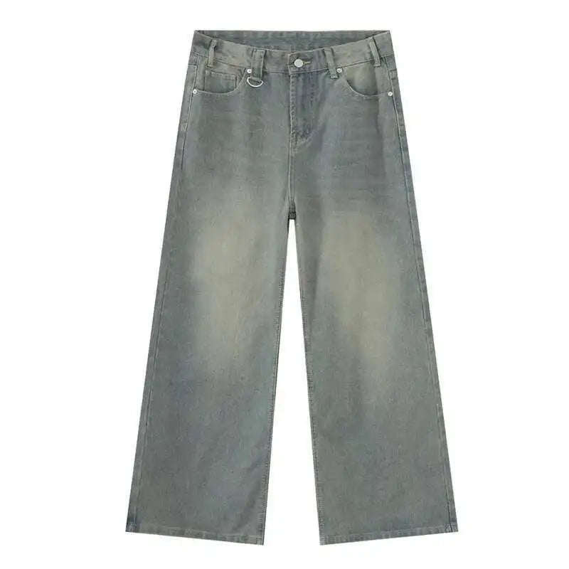 Gradient Washed Denim Pants with Metal Ring Design