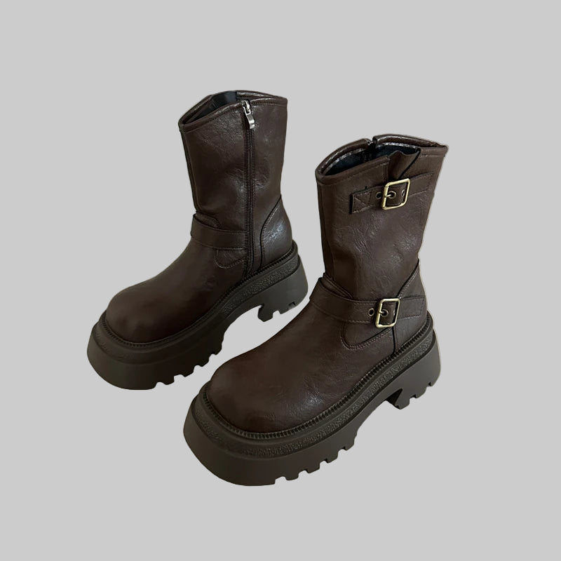 Punk Style Autumn Winter Ankle Boots with Belt Buckle