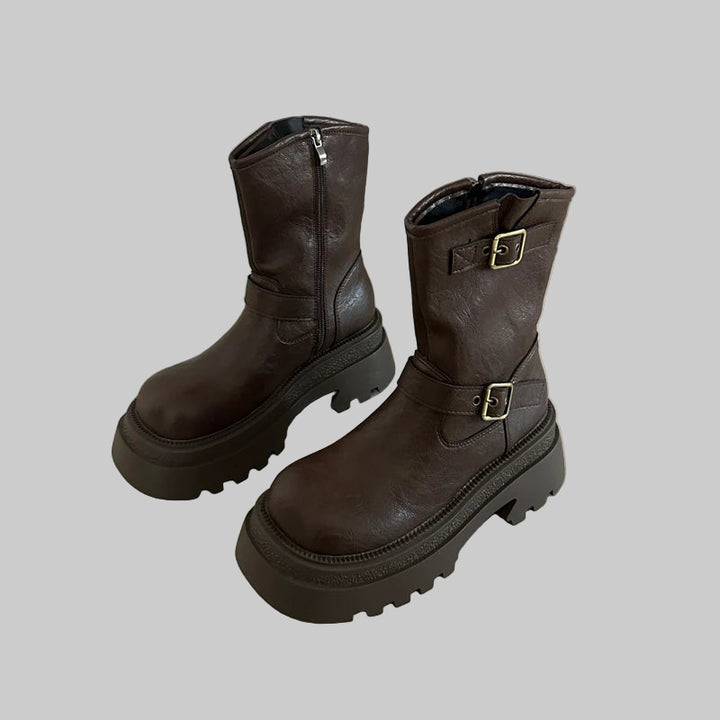Punk Style Autumn Winter Ankle Boots with Belt Buckle