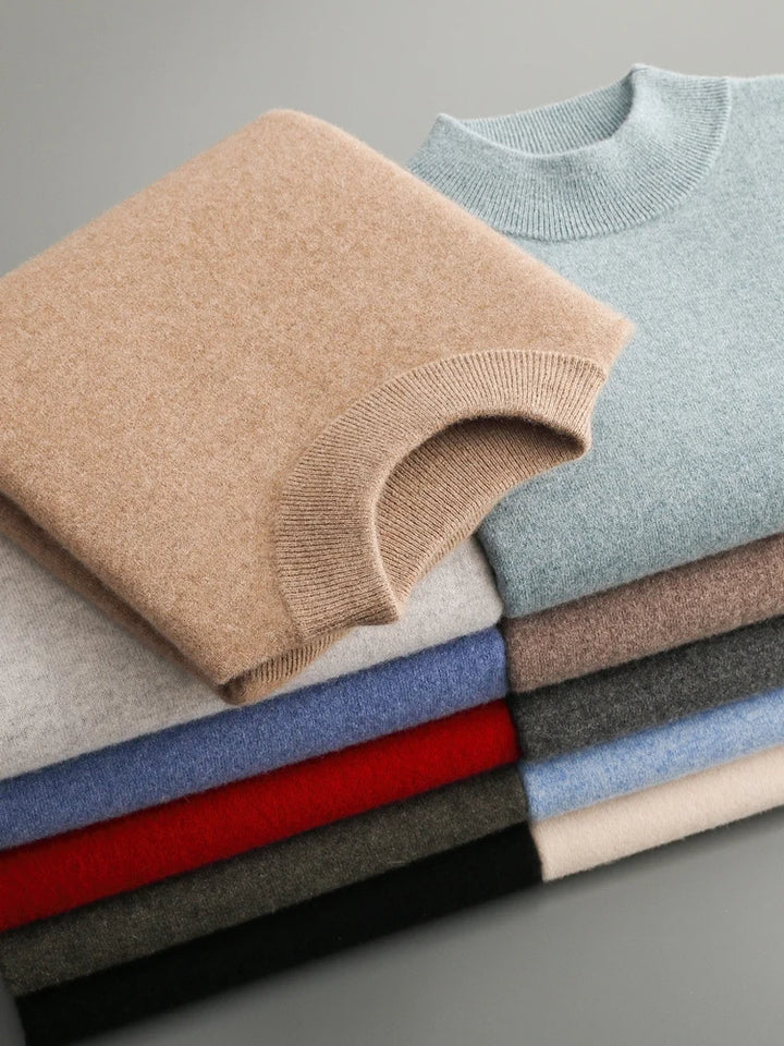 Cashmere Knitted 100% Merino Wool Mock-neck Sweater
