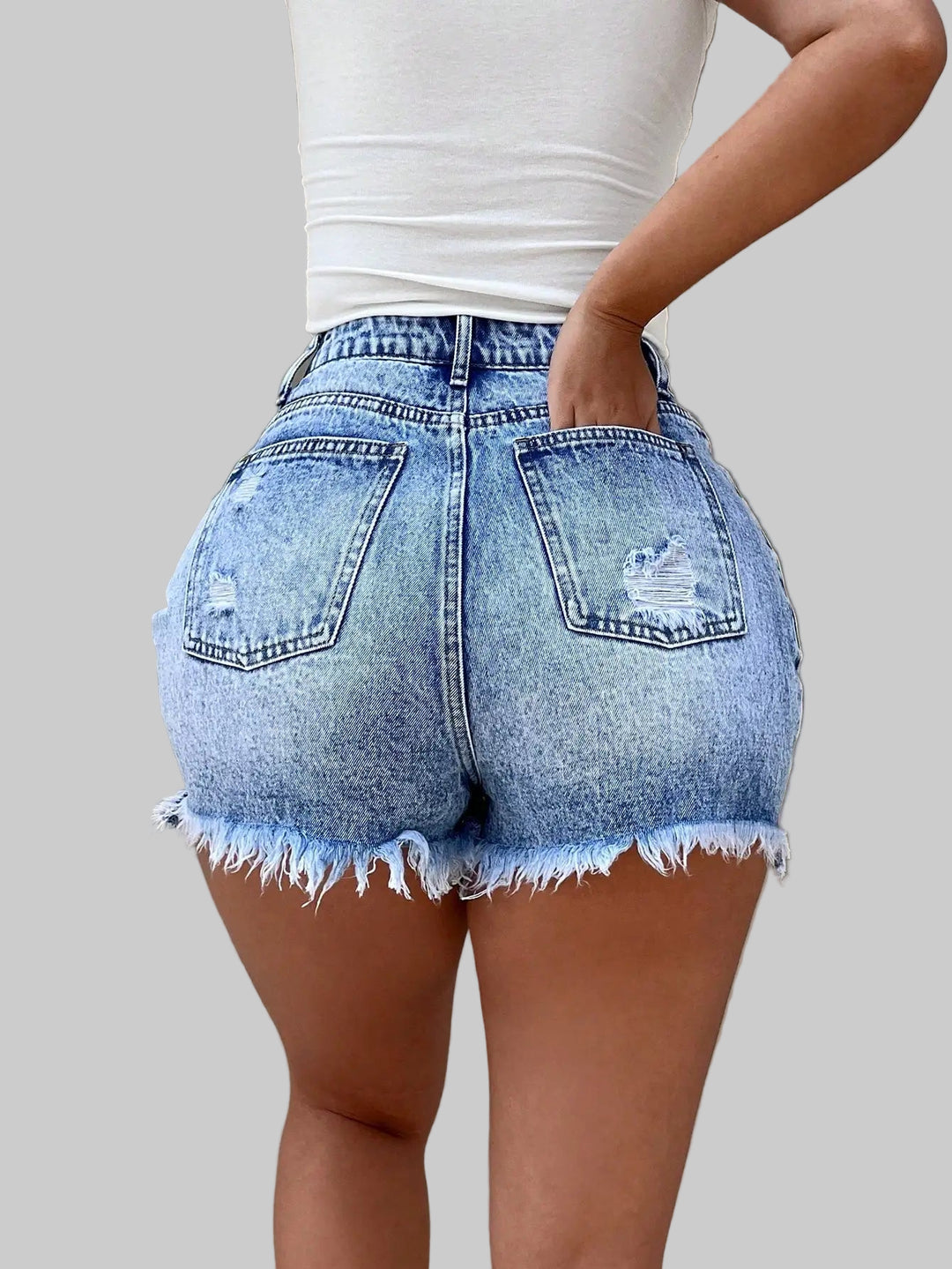 Trendy High-Waist Distressed Denim Shorts