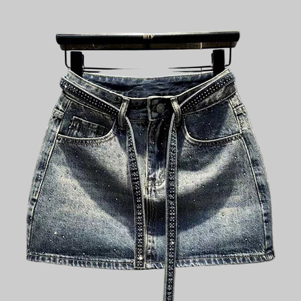 Oversized Retro Diamond Denim Mini Skirt