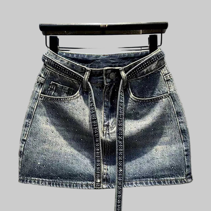 Oversized Retro Diamond Denim Mini Skirt