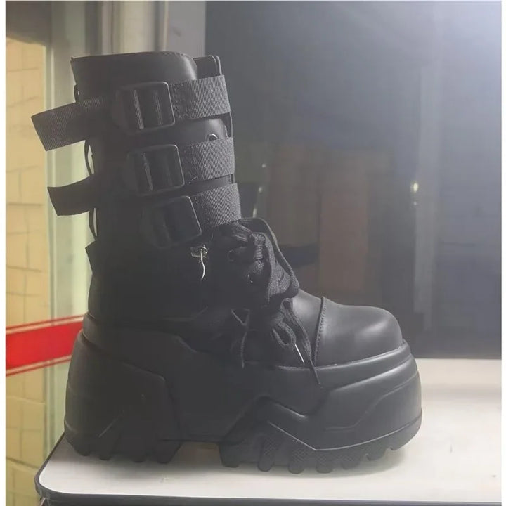 Chunky High Platform 9CM Leather Ankle Booties for Autumn