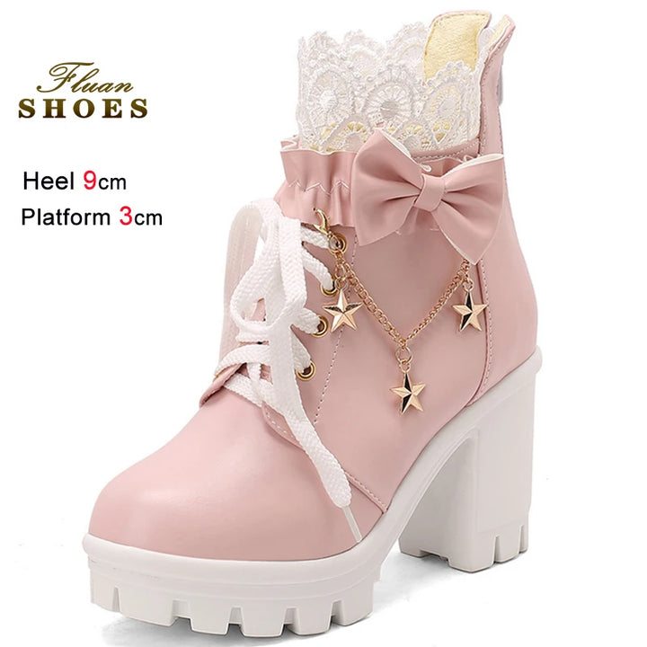 Lace-Up Ankle Boots with Back Zipper