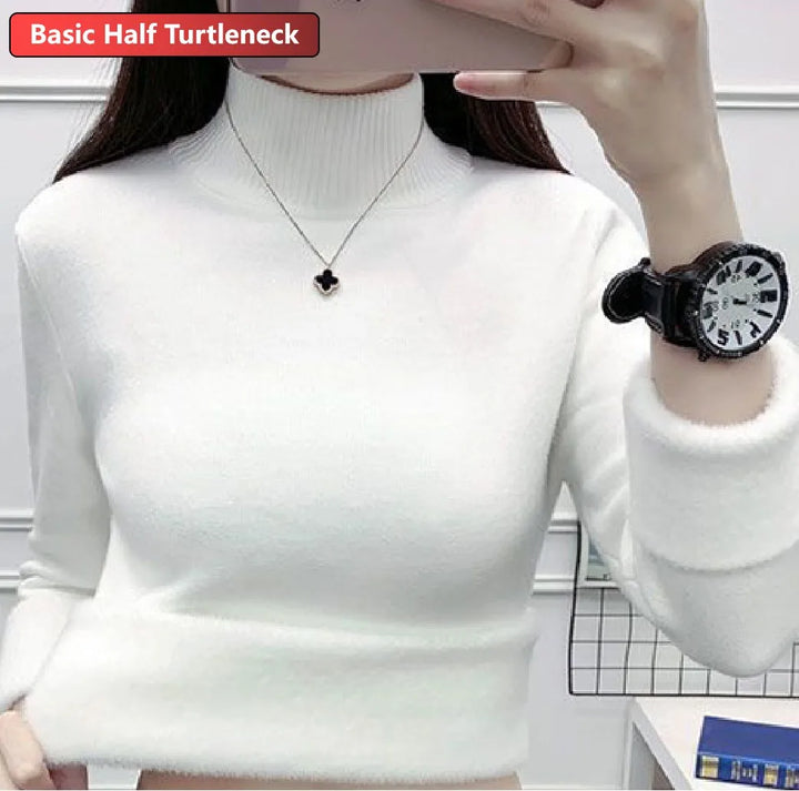 Elegant Women's Thick Velvet Lined Turtleneck Sweater