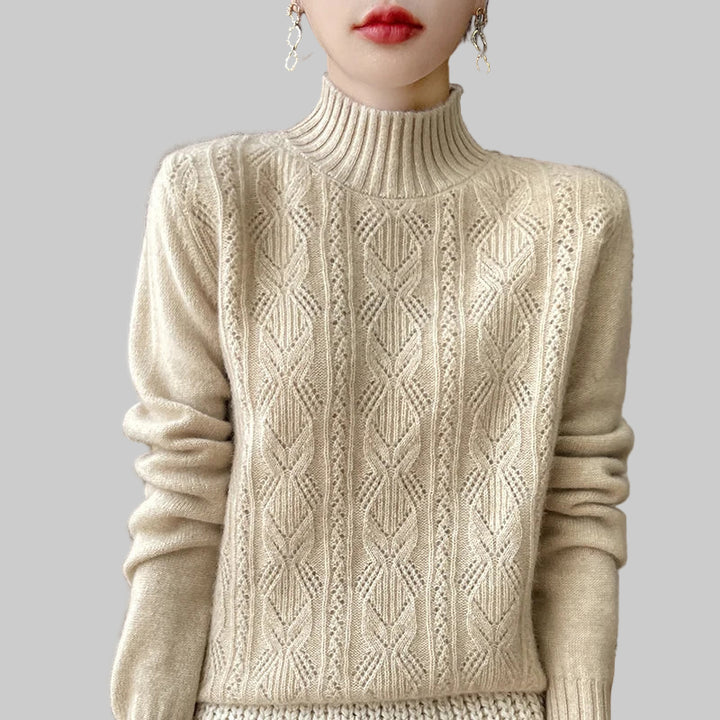 100% Merino Wool Solid Color Mock Neck Pullover Sweater
