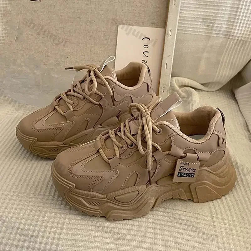 Trendy Chunky Leather Platform Sneakers