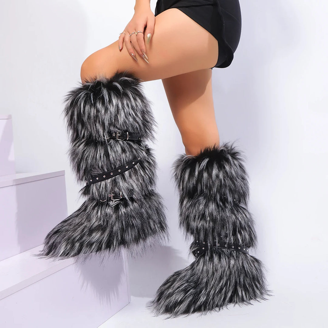 Y2K-Inspired Faux Fur Over-the-Knee Snow Boots