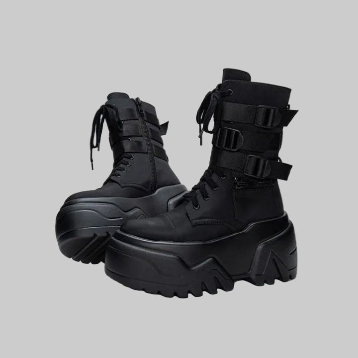 Chunky High Platform 9CM Leather Ankle Booties for Autumn