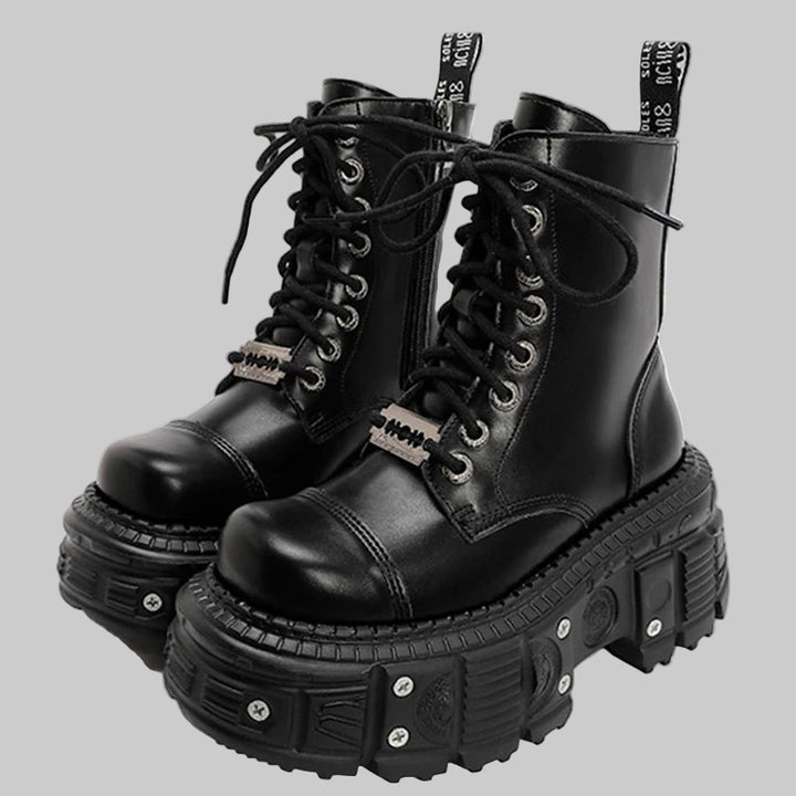 Retro Leather Punk Platform Boots