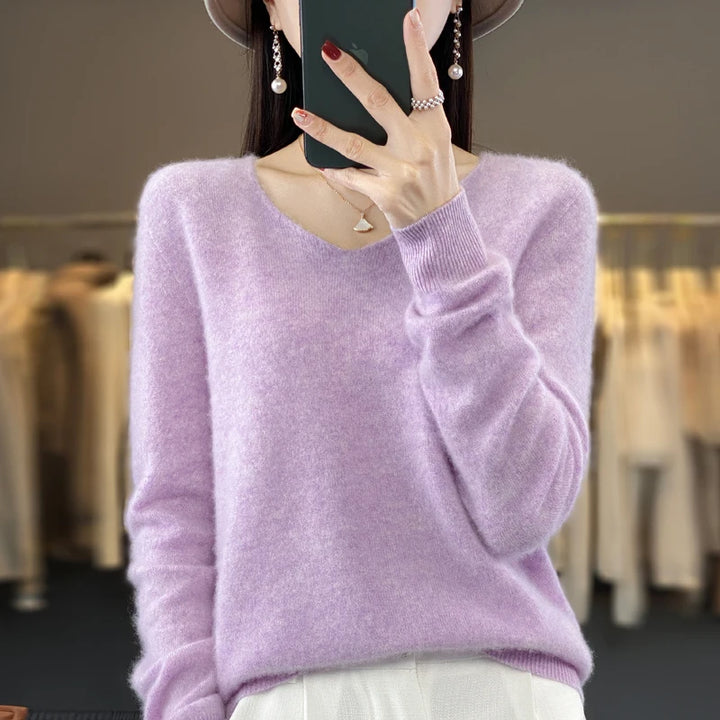 100% Pure Merino Wool V-Neck Autumn Winter Sweater