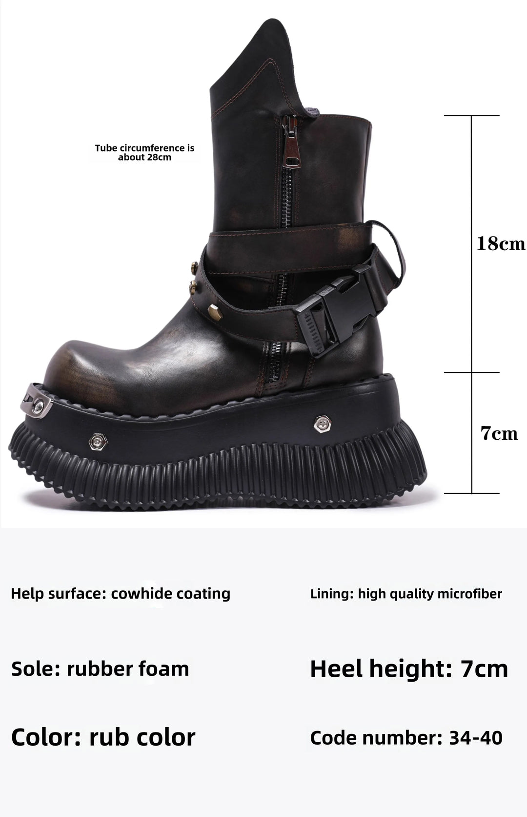 Authentic Leather Mid-Calf Motorcycle Boots with Buckle Strap