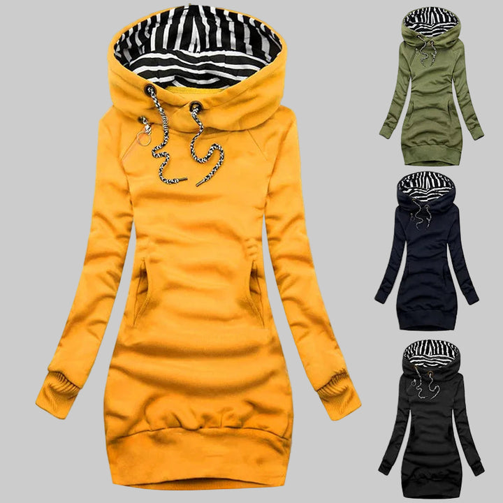 Casual Solid Color Long Sleeve Hoodie Dress