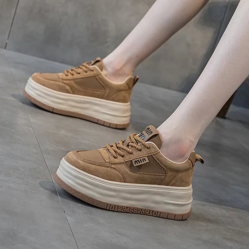 Genuine Leather Cloth Suede Chunky Platform Sneakers