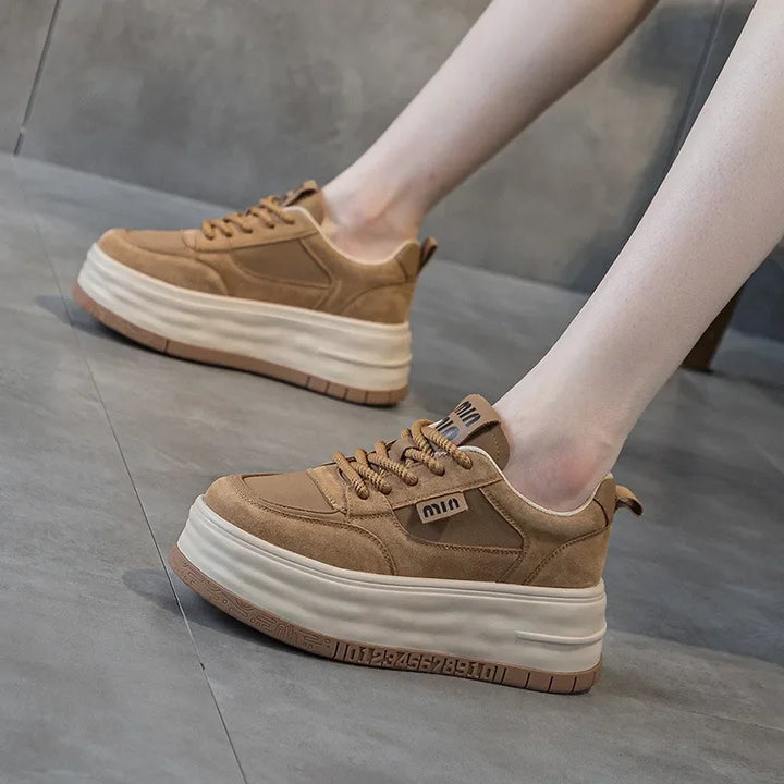 Genuine Leather Cloth Suede Chunky Platform Sneakers