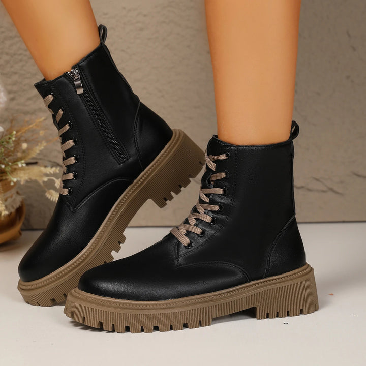 Solid Color Chunky Heel Side Zip Boots