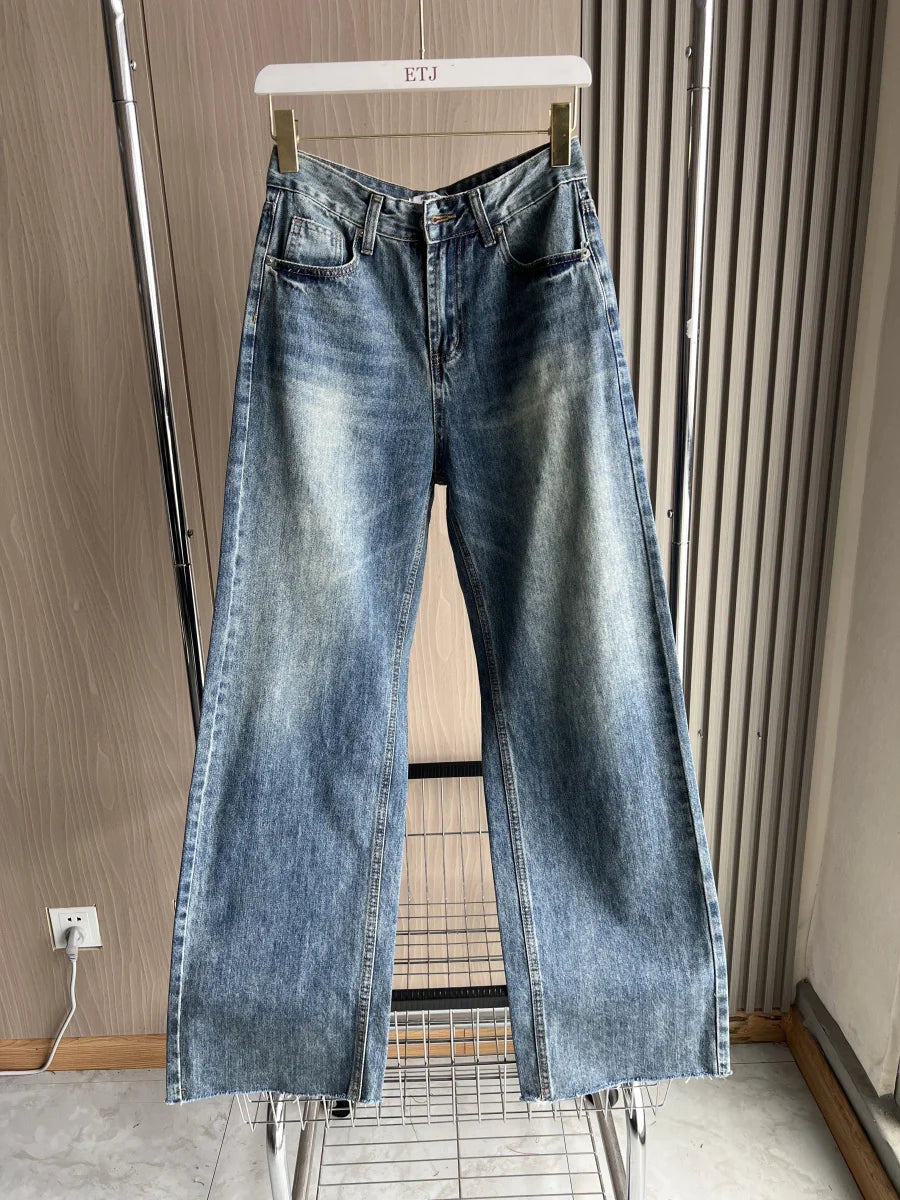 Classic High-Waisted Wide-Leg Washed Jeans