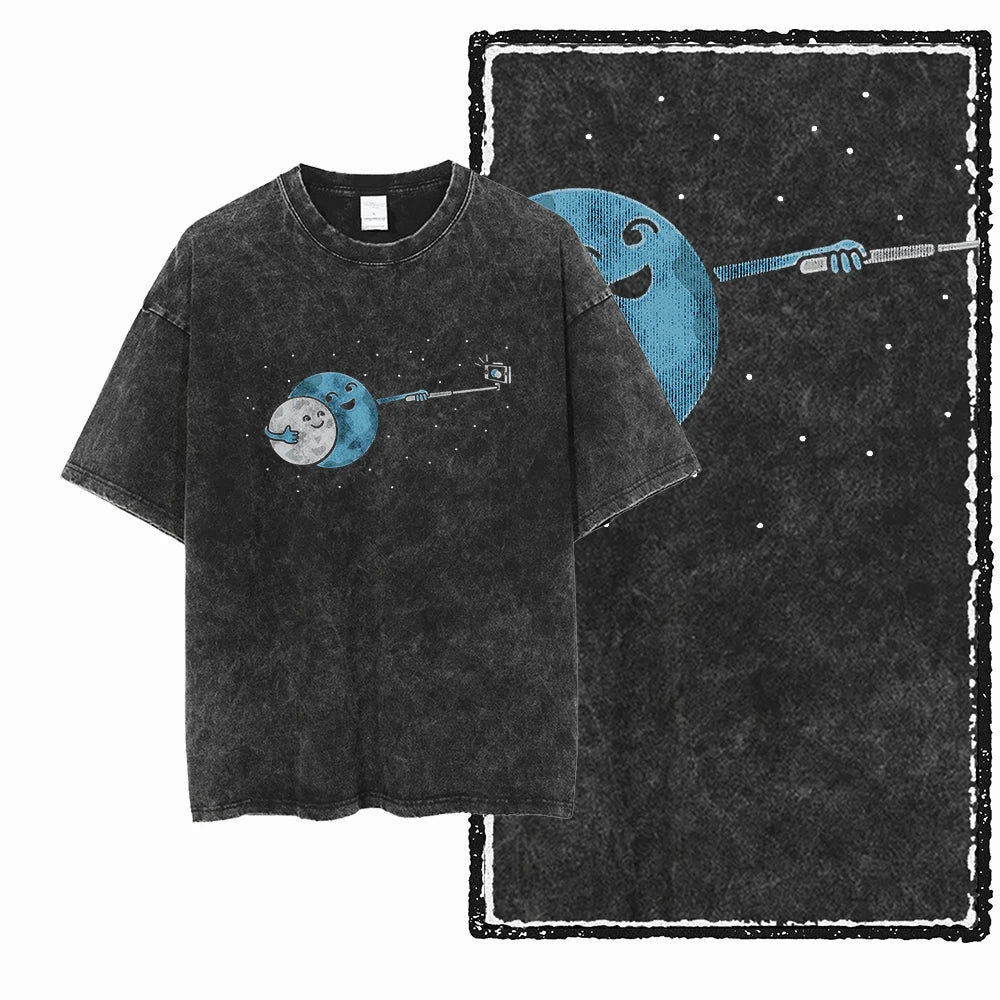 Oversized Washed Retro Finish Print Tees
