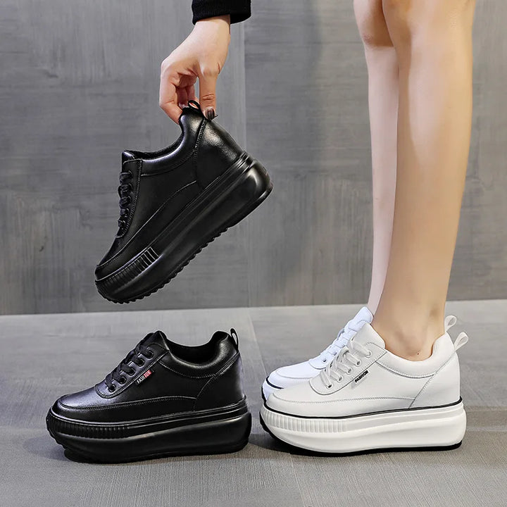 Genuine 8CM Leather Chunky Sneakers