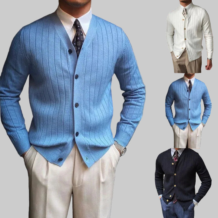 Solid Color V-Neck Slim Fit Knit Business Cardigan