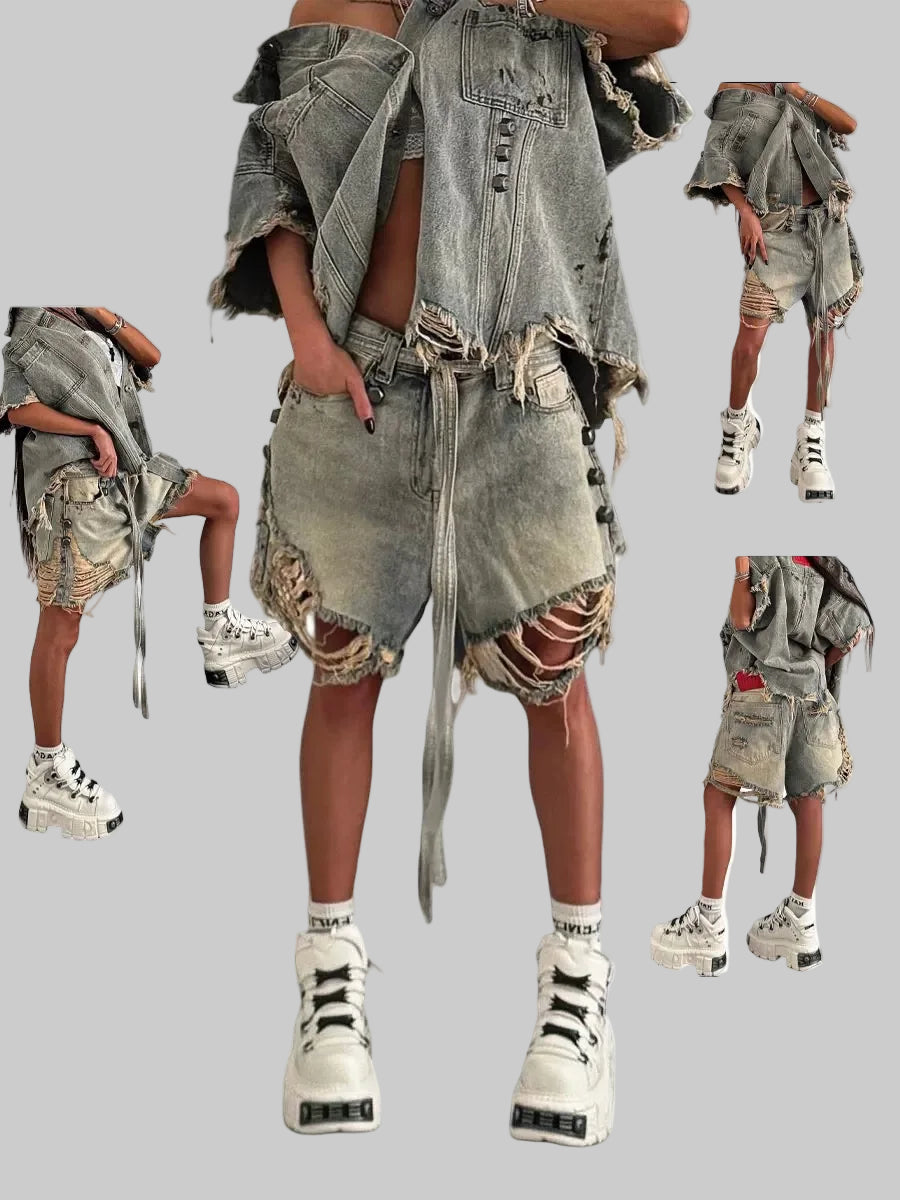 Tomboy Goblin Core Harajuku Ripped Denim Shorts