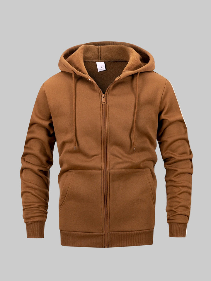 Casual Zip Hooded Solid Color Sweatshirt