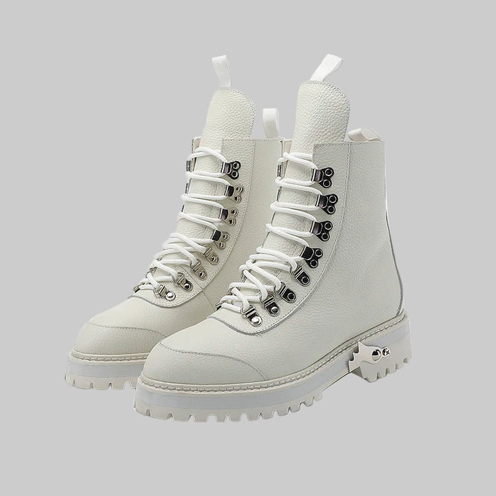 Genuine Leather Lace-Up Military Style Motorcycle Boots