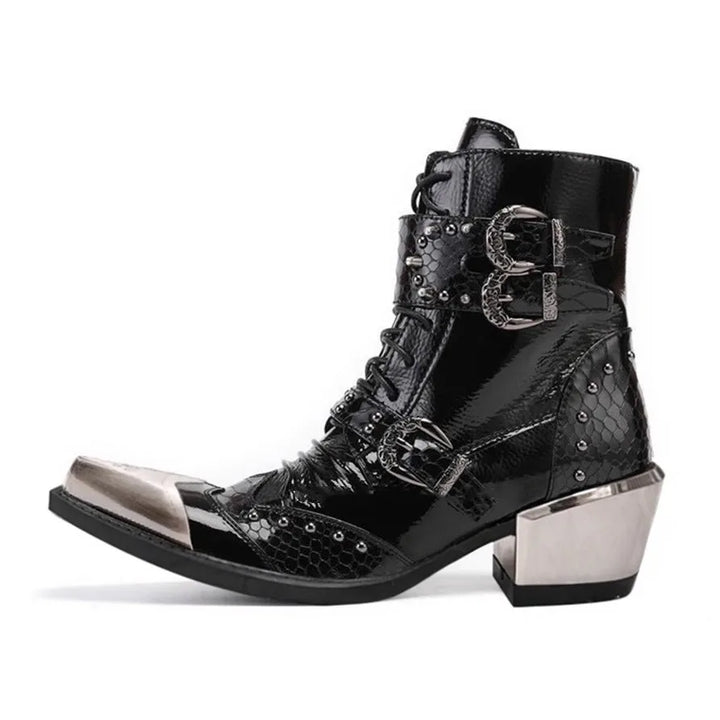 Punk Dark Rock Snake Print Western Boots