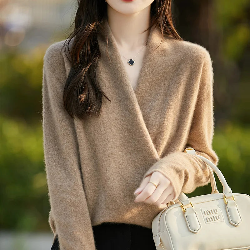 100% Pure Wool Knitted V-Neck Sweater