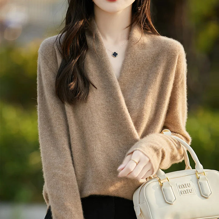 100% Pure Wool Knitted V-Neck Sweater