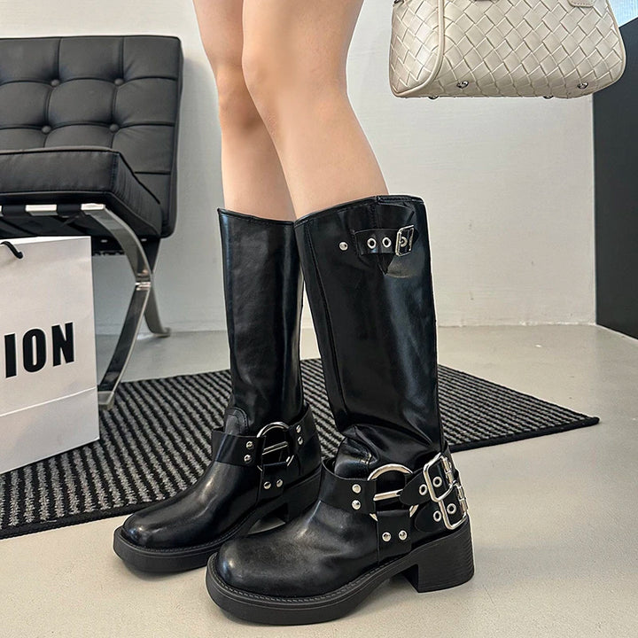 Retro Knee-high round Head Knight Boots