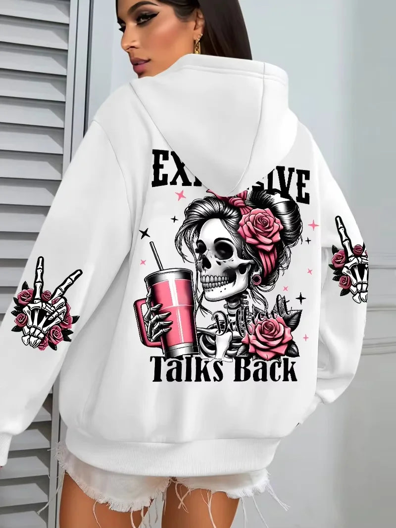Harajuku Skull Design Print Hoodies