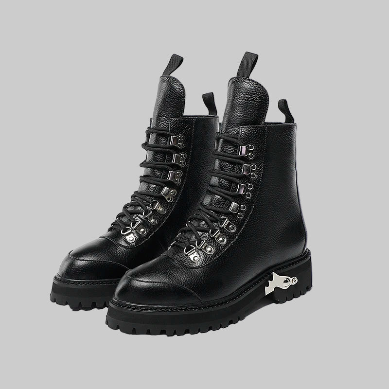 Genuine Leather Lace-Up Military Style Motorcycle Boots