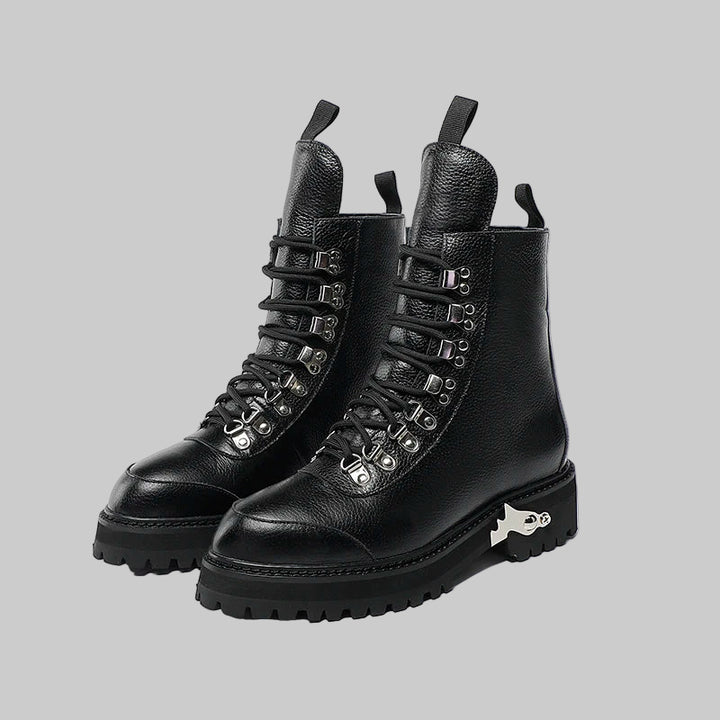 Genuine Leather Lace-Up Military Style Motorcycle Boots