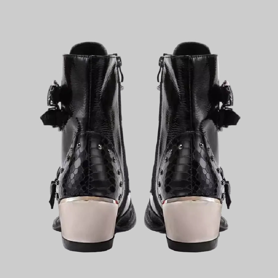Punk Dark Rock Snake Print Western Boots