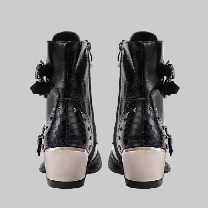 Punk Dark Rock Snake Print Western Boots