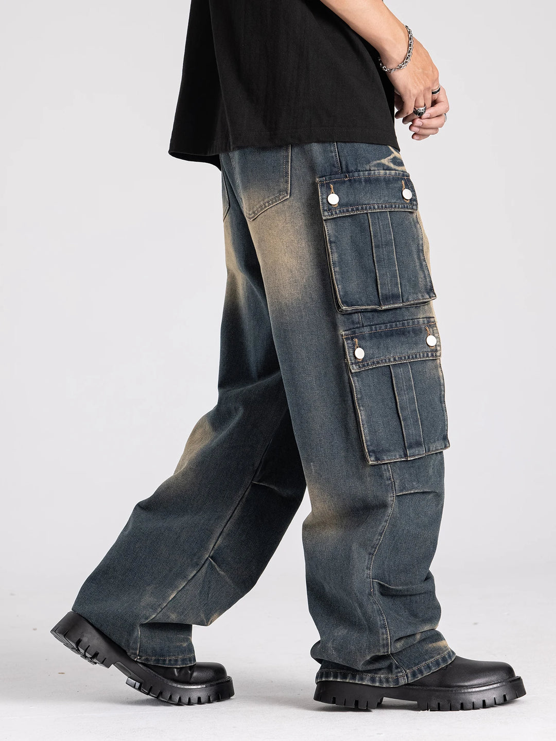 Washed Multi Pockets Vintage Baggy Jeans
