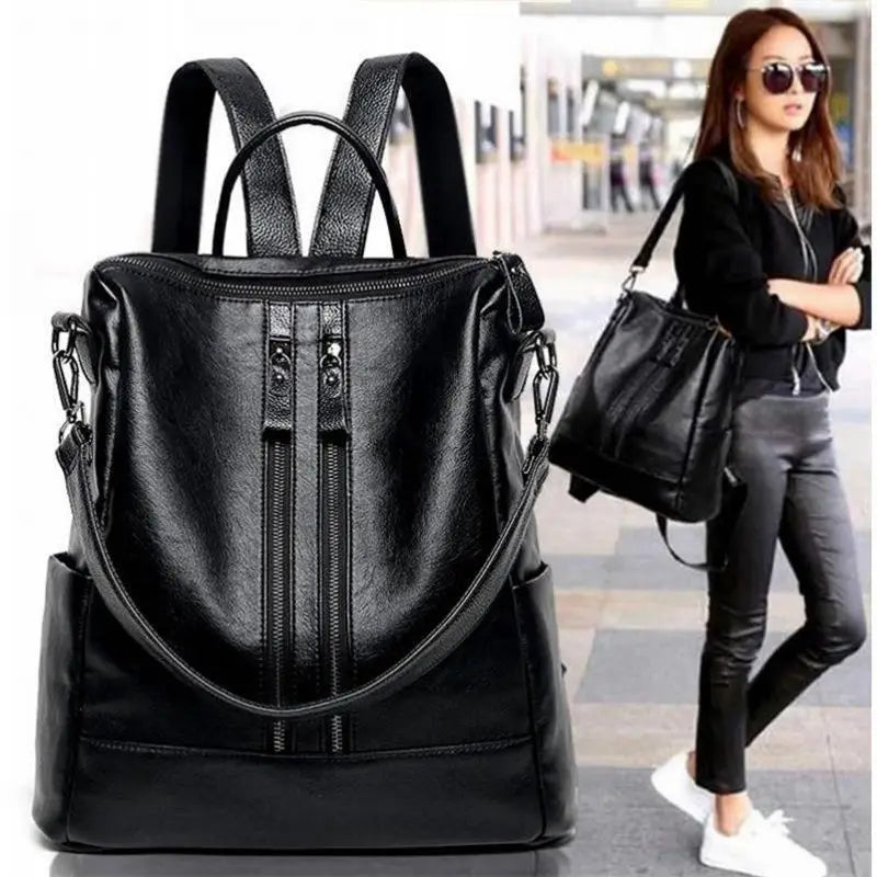 Multifunctional Soft Leather Backpack
