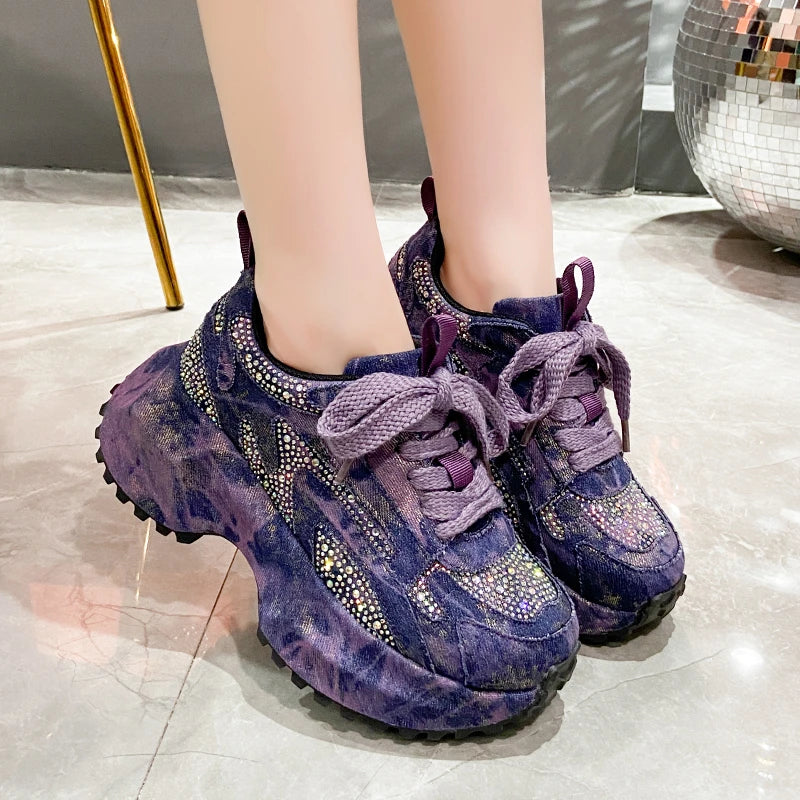 Bling Platform Lace-Up Sneakers