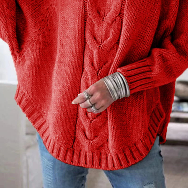 Retro Loose Fit High Neck Cable Sweater