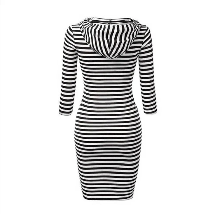 Solid Color Hooded Long-Sleeve Dress