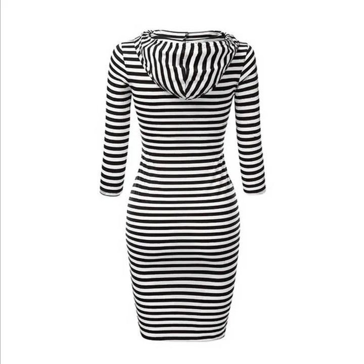 Solid Color Hooded Long-Sleeve Dress