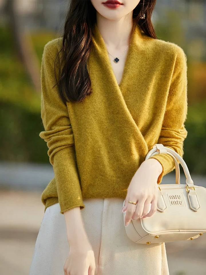100% Pure Wool Knitted V-Neck Sweater