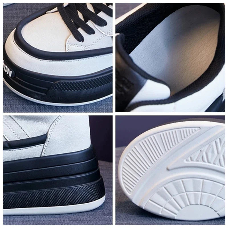 8cm Genuine Leather Platform Chunky Sneakers